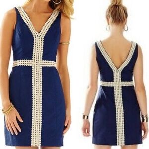 LILLY PULITZER Bentley Navy Cotton Shift Dress Size 2